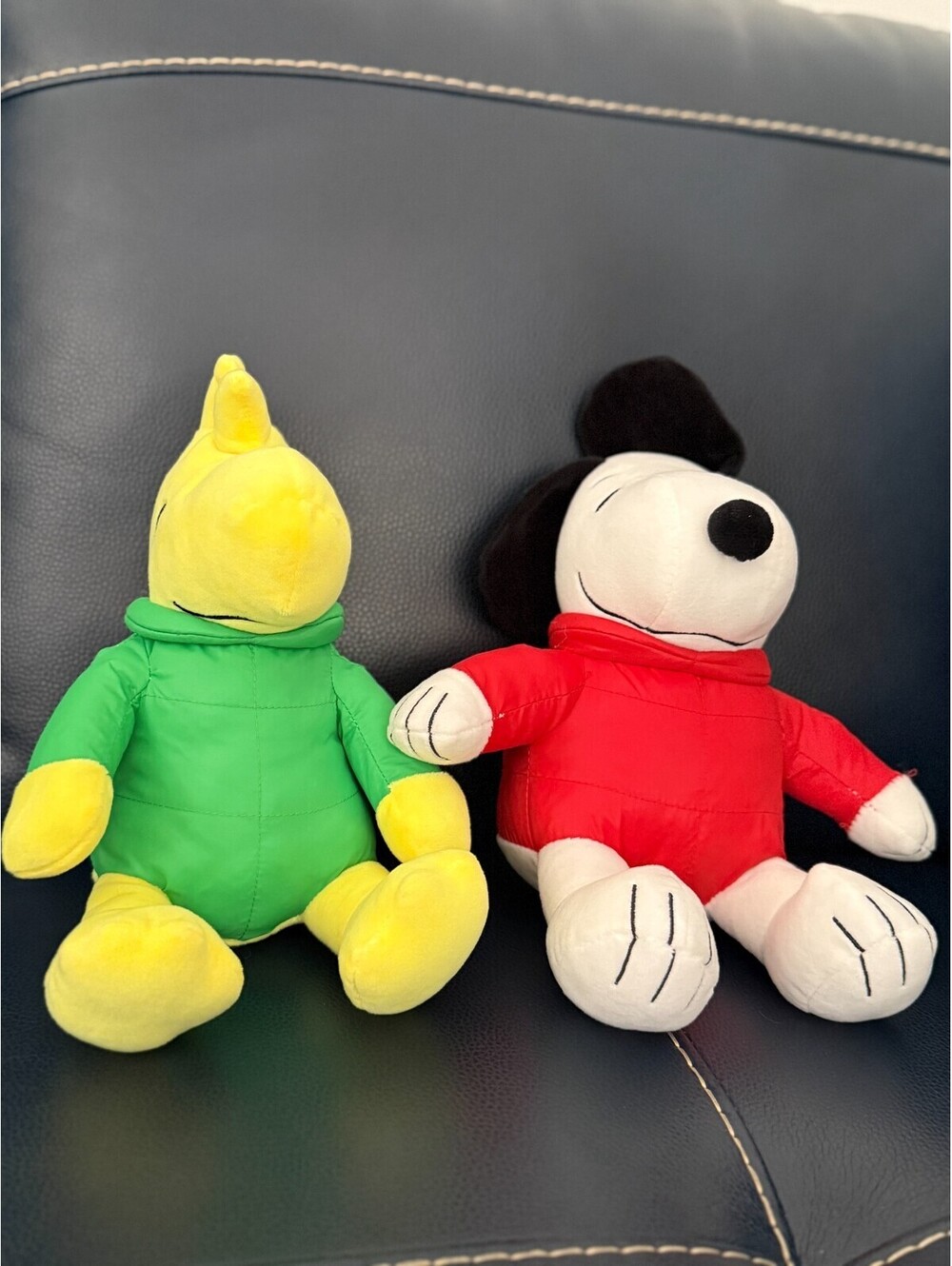 Peanuts Snoopy Woodstock Puffer Jacket Plush Pair Red Green Winter